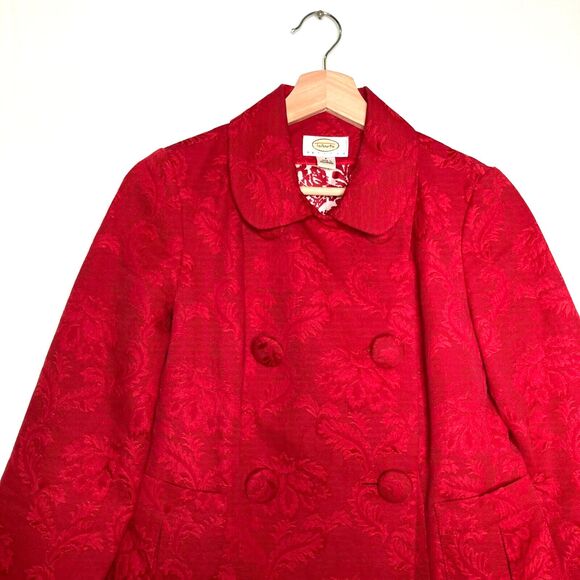 Talbots Red Leaf Pattern Petite Brocade Double Breast Blazer Size Petite - Picture 3 of 11